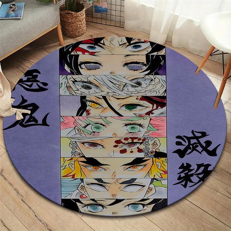 Demon Slayer Art Round Area Rug Carpet Rug For Living Room Bedroom Sofa Playroom Decor Nonslip Floor Mat