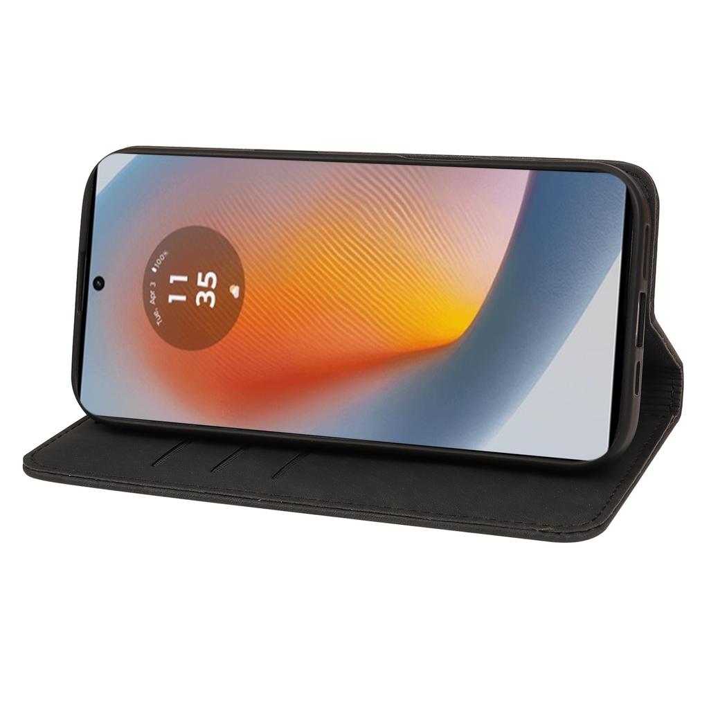Für Motorola Edge 50 Fusion 5G Hülle Stark Magnetische Leder Brieftasche Handyhülle mit Gestreifter Textur