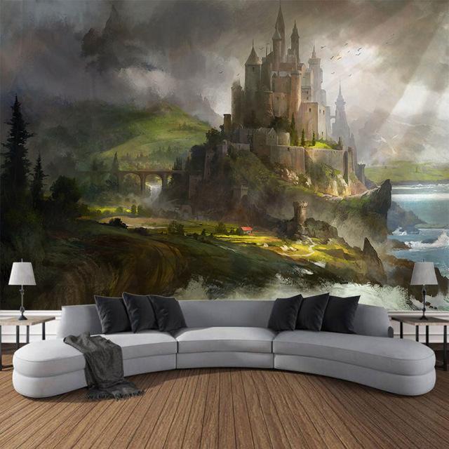 Retro Krajina Olejomalba Tapiserie Nástěnná Fantasy Domácí Umělecká Dekorace Fantasy Kawaii Pokoj Pozadí Látková deka