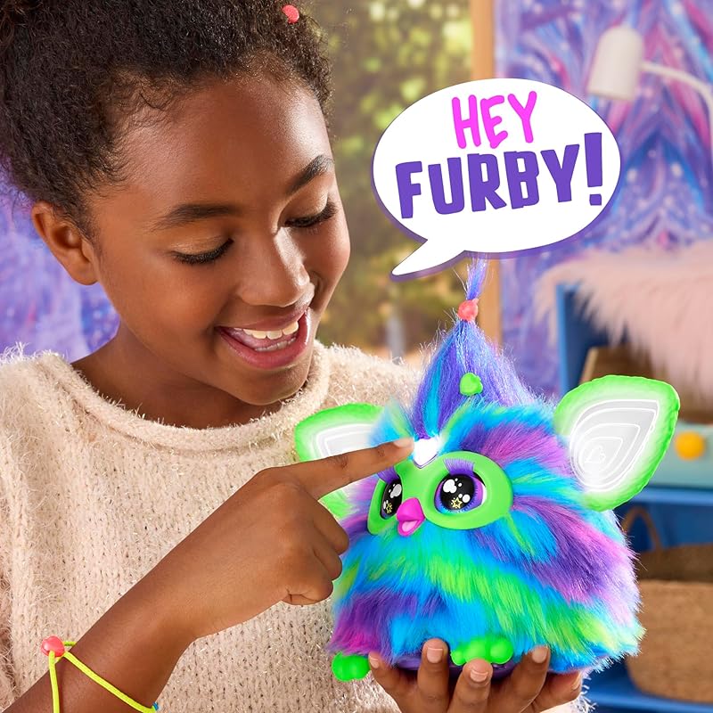 Hasbro Furby Aurora Glow-in-the-Dark, Voice-Activated Interactive Toy for Boys and Girls Ages 6+ with 15 Fashion Accessories, Animatronic, Motorized
