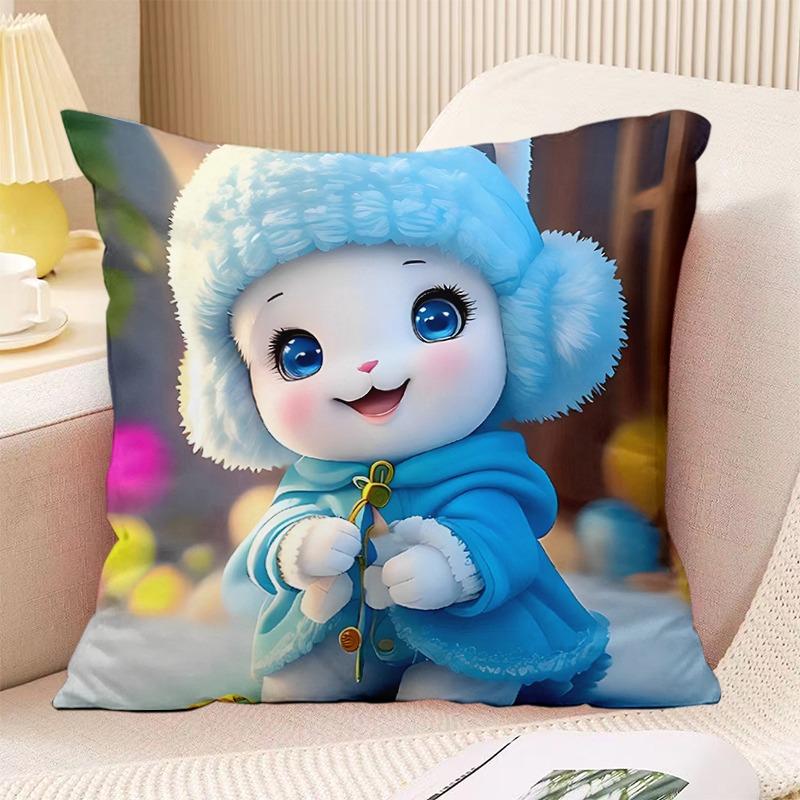 Schlafzimmer Wohnzimmer Quadratische Kissenhülle Niedlicher Hasen-Druck Dekorative Kissenhülle