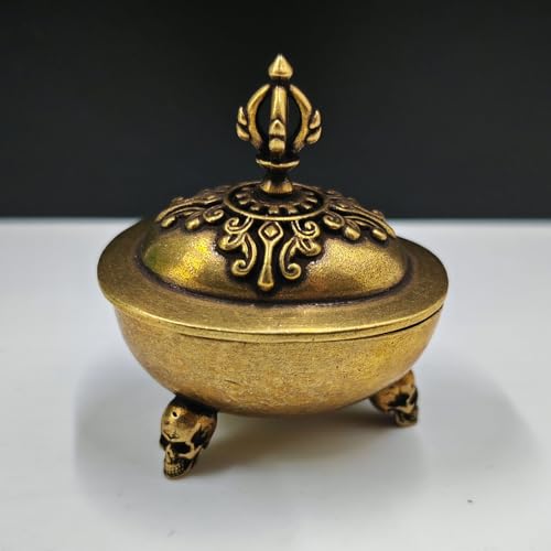 Antiker Räucherkessel, Breite 3,4 cm x Höhe 5,5 cm, verwendet im esoterischen Buddhismus, Buddhistisches Ritualobjekt, fünfzackiger Vajra, Vorderes Objekt, Tempel