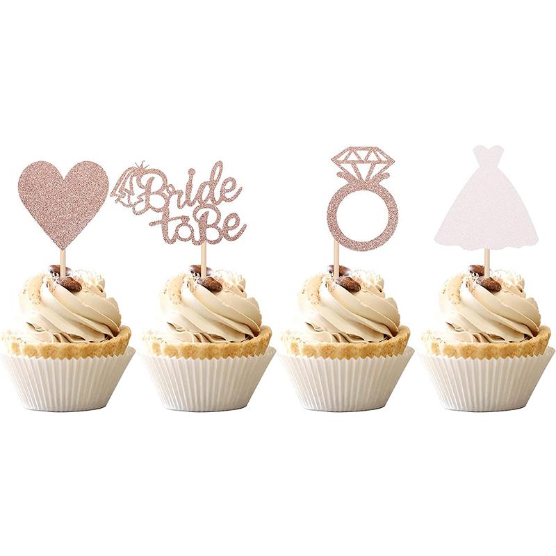 12/24pcs Bride to Be Diamond Ring Cupcake Toppers Wedding Bridal Shower Cake Decorations Rose Gold Bachelorette Party Supplies