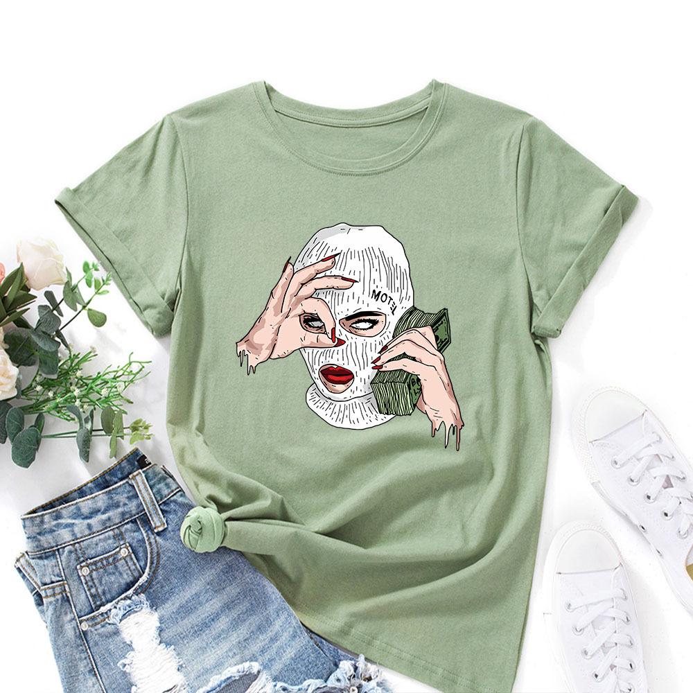 Spoof US Dollars Cotton T-Shirt Short Sleeve Round Neck Women 2d Print Tops