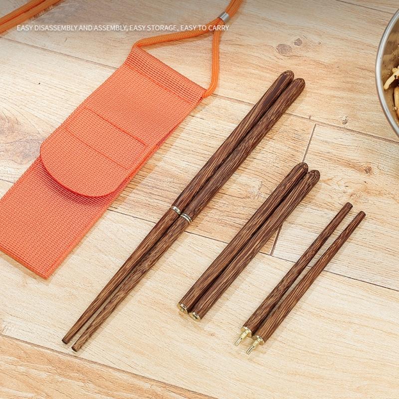 Reusable Folded Chopsticks Portables Stainless Steel Wood Natural Chopsticks for Camping and Picnics