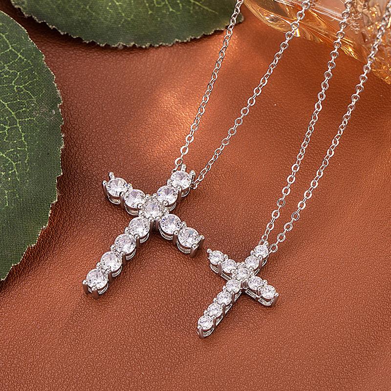 Full Diamond Cross Necklace Light Luxury Belt Payment Zircon Collarbone Chain American Hiphop Sweater Chain Cool