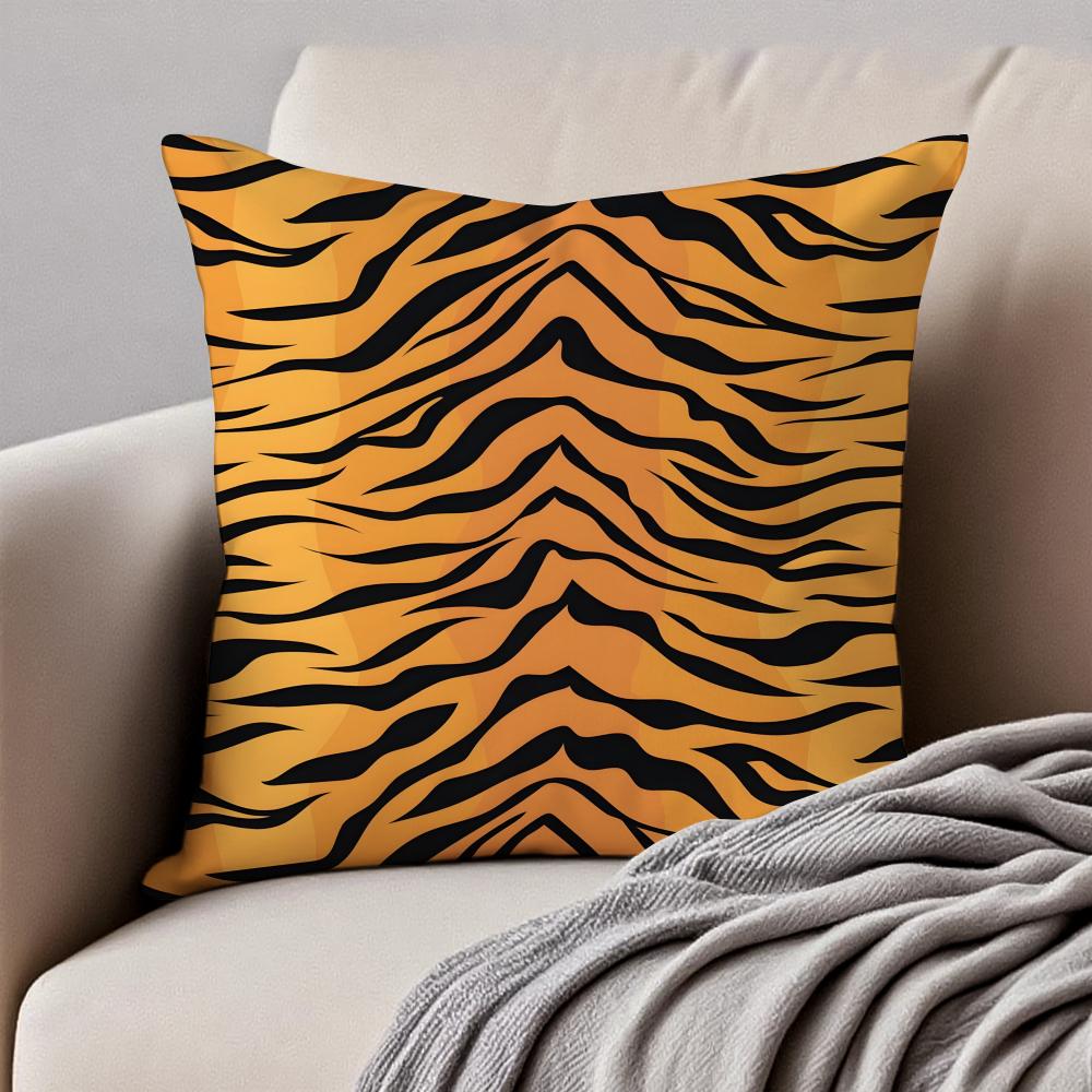 Fashion Tiger Stripes Pattern Design Art Cushion Cover Pillowcase Antidustmite Invisible Zipper Short Plush Sofa Cushion