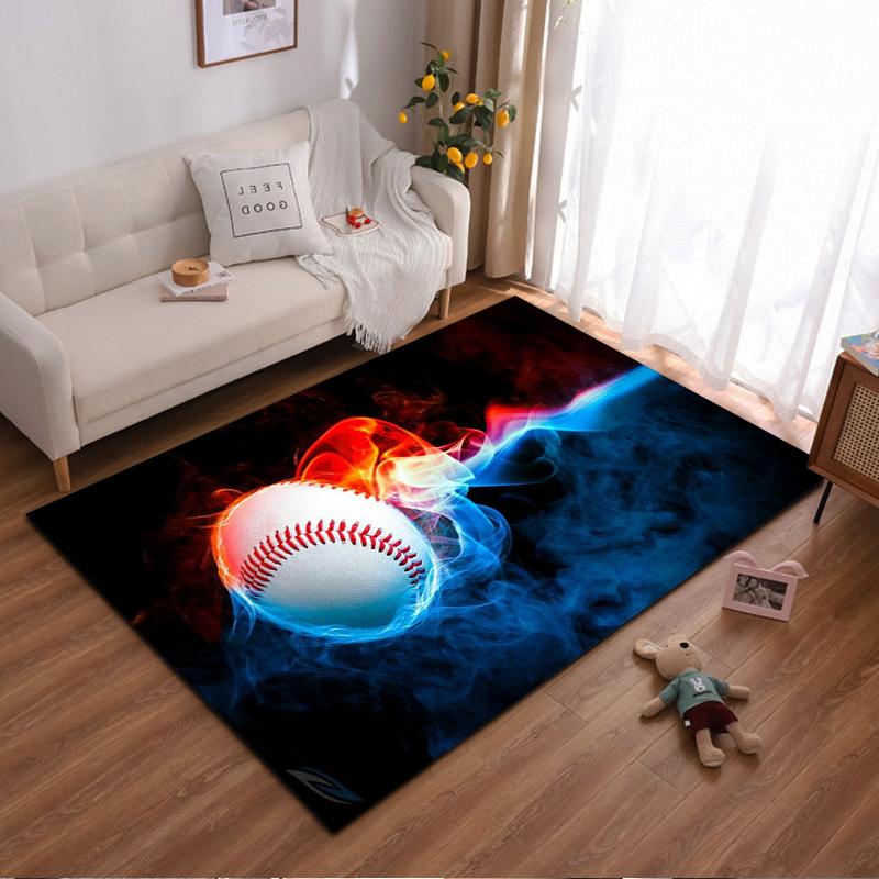Fiery Baseball with Red and Blue Flames Non-slip rug suitable for living room and bedroom sofas sofas