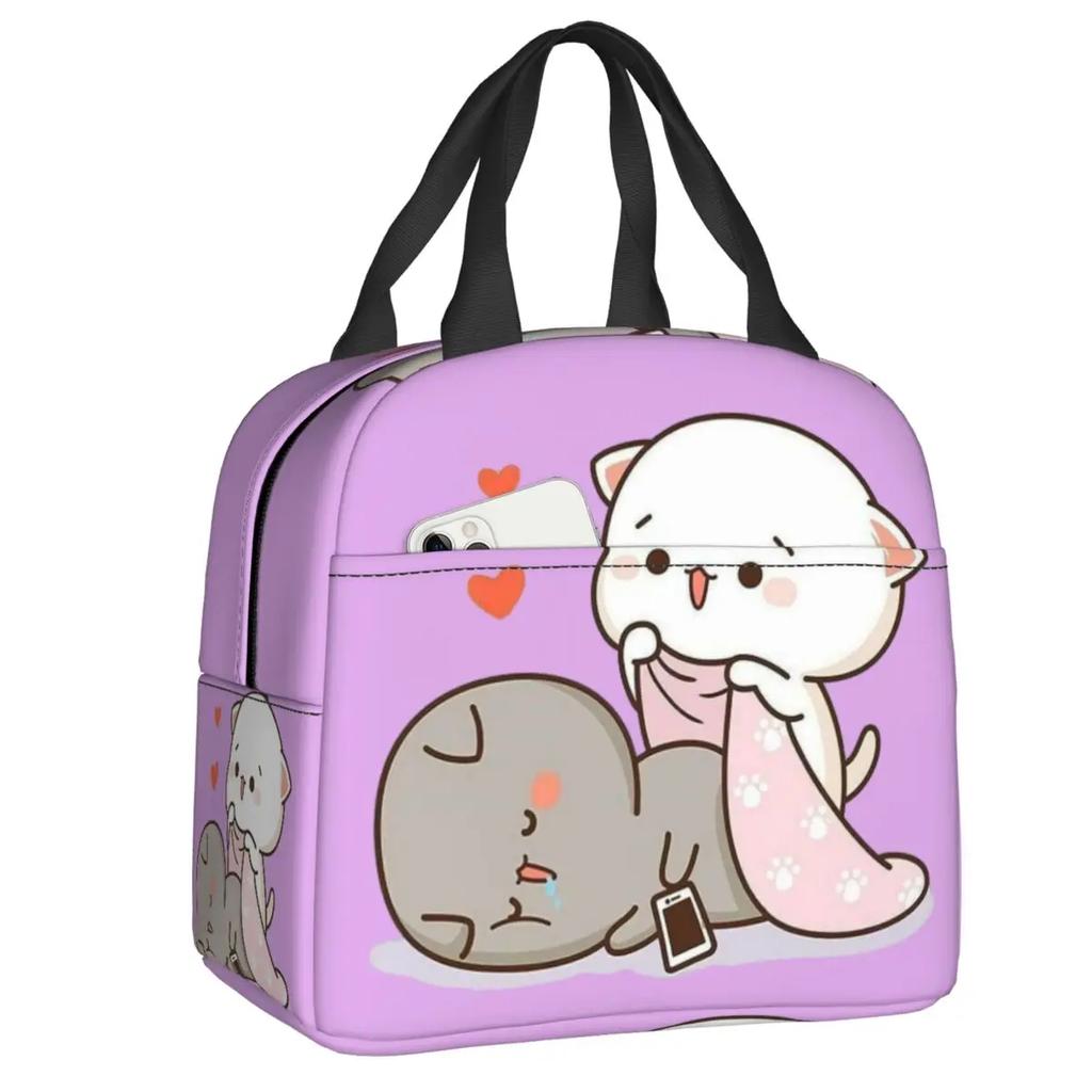 Cartoon Mochi Katze Peach Und Goma Brotdose Frauen Wiederverwendbar Auslaufsicher Kühlbox Thermisch Essen Isoliert Lunchtasche Kinder Schule Kinder