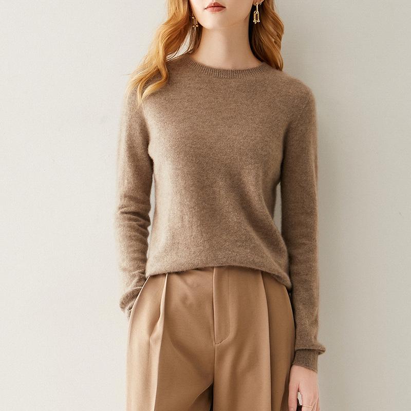 Women's 100% Pure Cashmere Round Neck Sweater, Knitted Seamless Long Sleeve - Autumn/Winter Collection.
