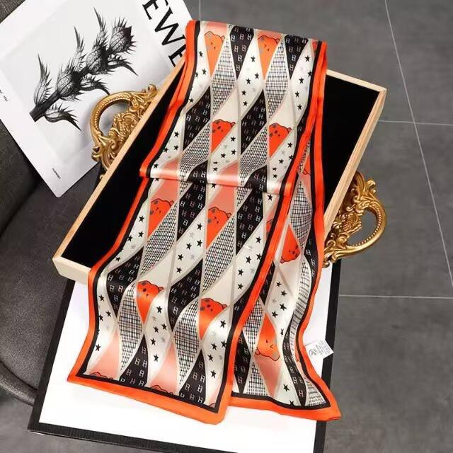 Fresh Polka Dot Print Silk Scarf Women'S Chiffon Satin Double Layer Neck Scarf Bag Handle Bow Tie Hair Band Fashion Accessory