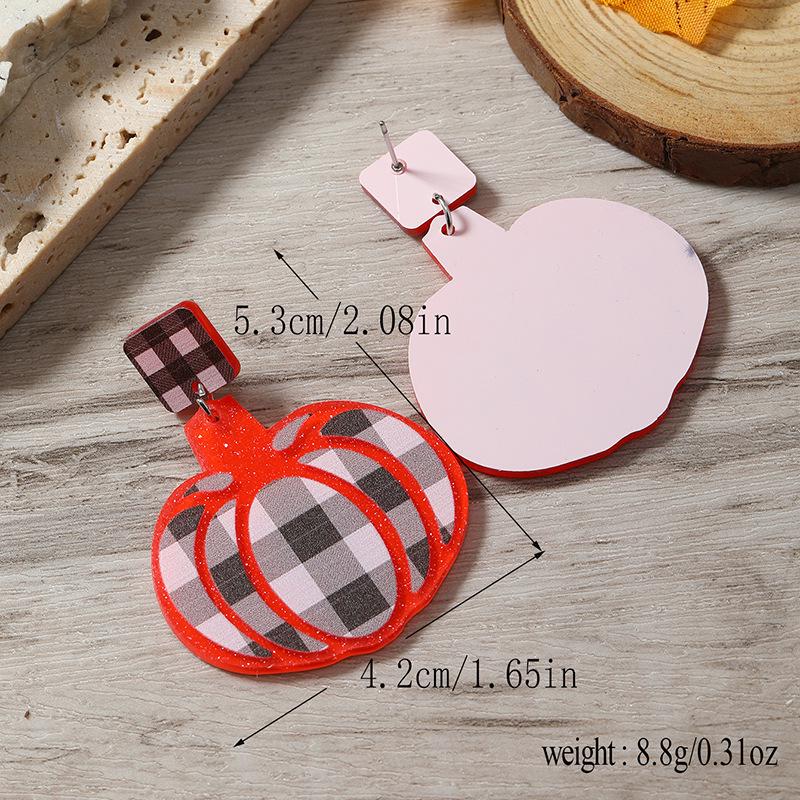 Exaggerated Black & White Plaid Leopard Print Pumpkin Earrings for Easter Autumn