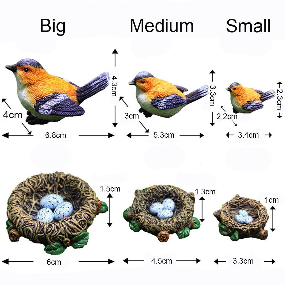 1 SET Resin Faux Birds' Nests Statue Multicolor Simulation Sparrow Model  Outdoor Indoor
