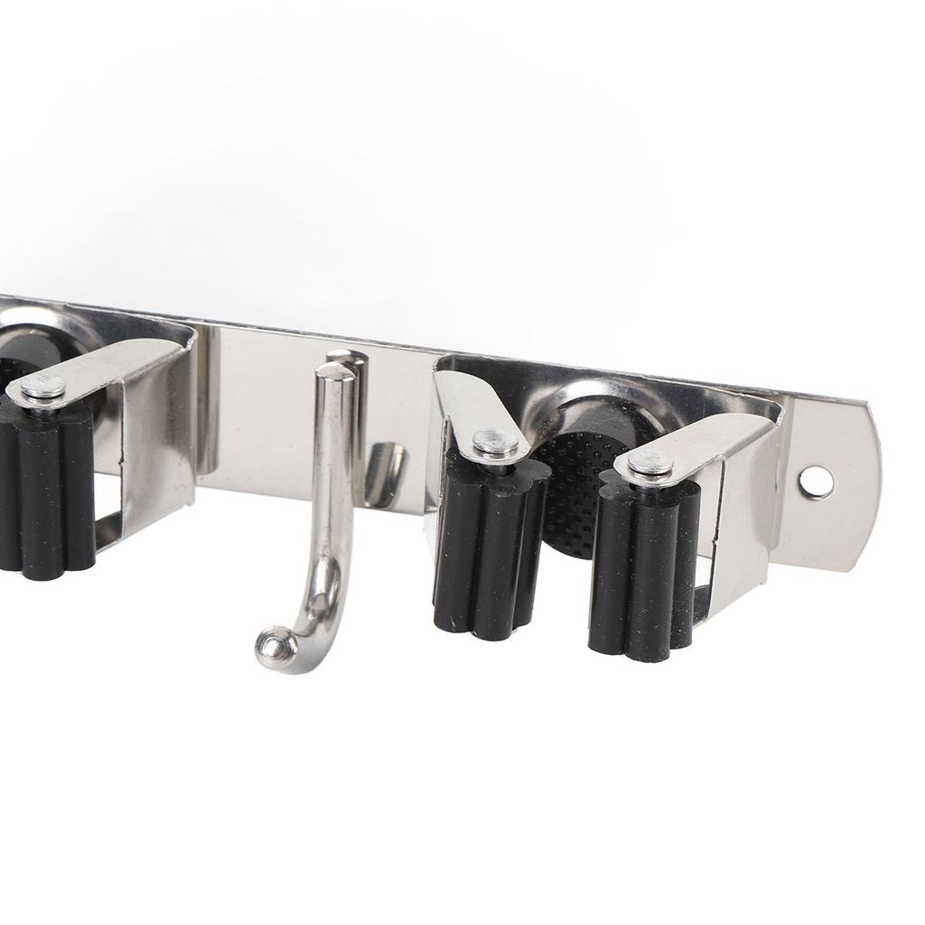 Mop and Broom Holder Wall Mount 304 Stainless Steel 5 Slots 4 Hooks Broom Hanger for Garage Laundry Room Closet Wall