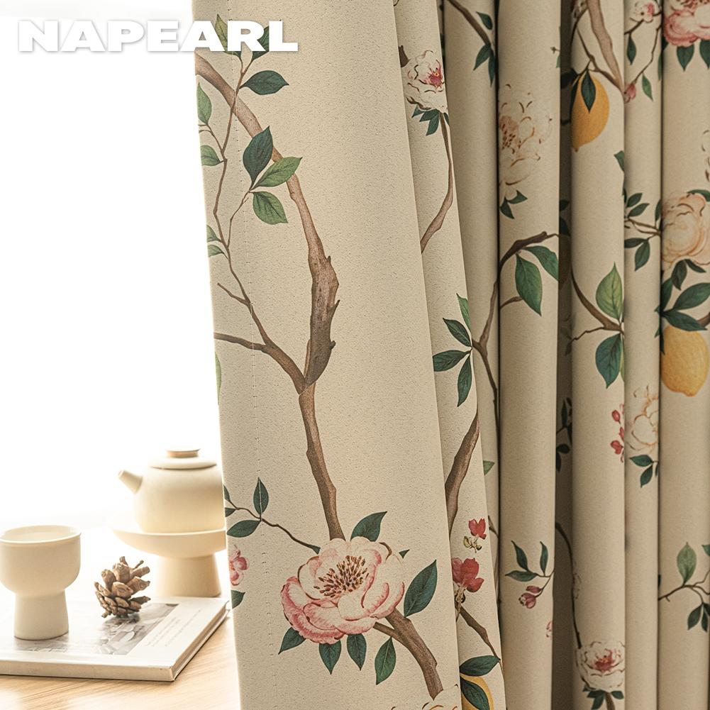1PC NAPEARL 80% Blackout Curtain Vintage Cream Colored Thick Curtains Rustic Style Printed Curtains for Bedroom Living Room Window for Home Decor