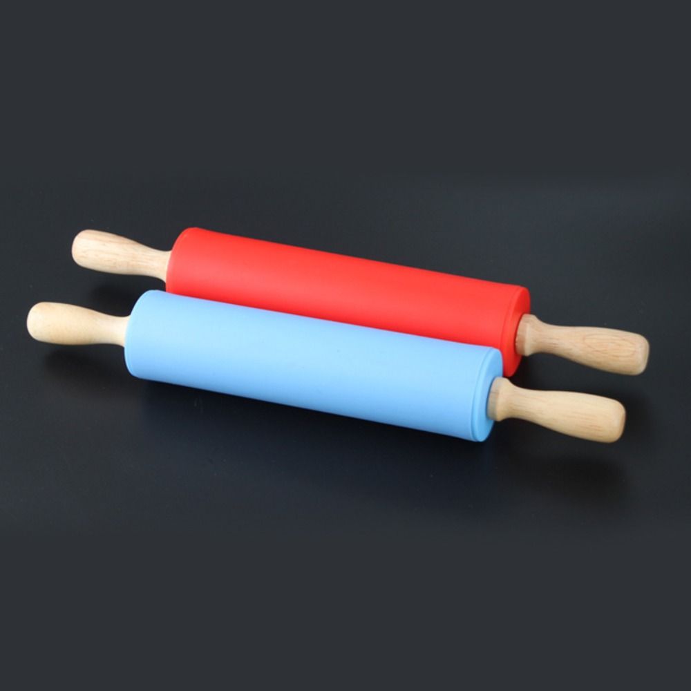 Wooden Handle Pastry Dough Roller Non-Stick Flour Roller New Silicone Rolling Pin Kitchen Gadget