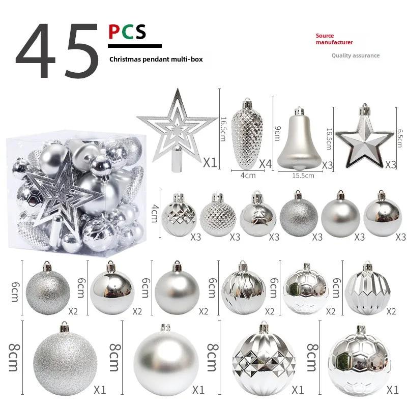 

45PCS 4/6/8CM Tree Top Star Christmas Ball Christmas Tree Pendant Set Pack Christmas Decorations 2026 New Year Navidad Gifts LIJ Other серебряный