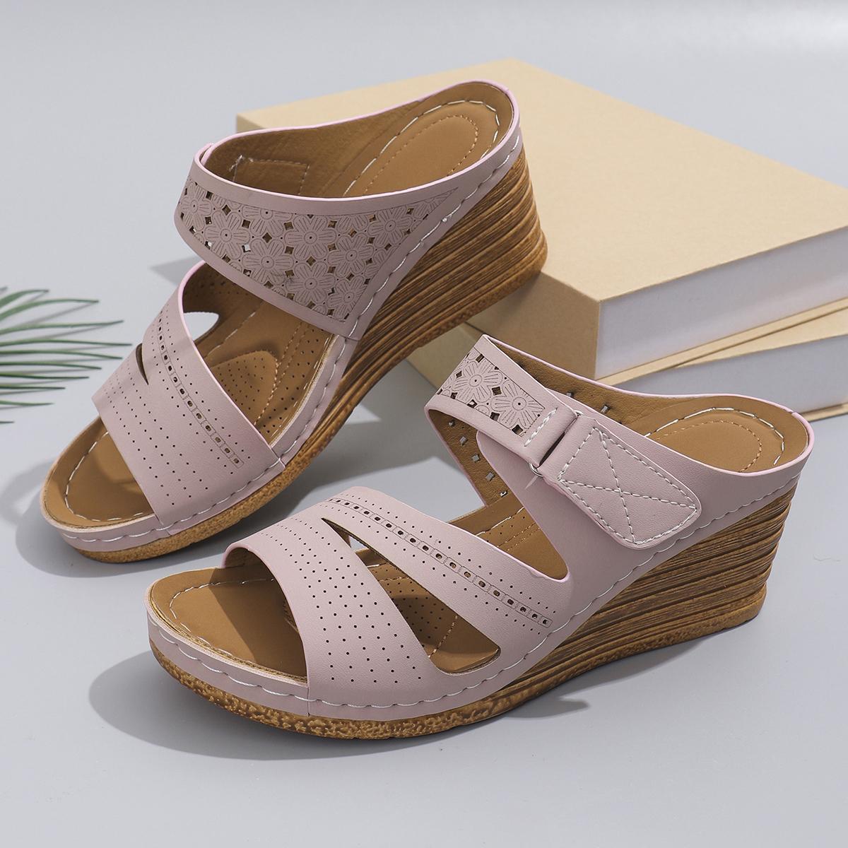 

Sandals for Women Summer Metal Buckle Sandals Peep Toe Wedge Casual Thick Bottom Light Comfort Beach Slides 2026 36 розовый