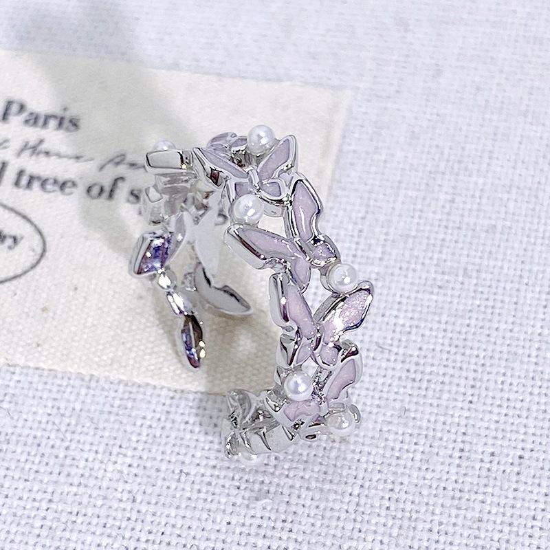 Exquisite Fairy Sweet Enamel Oil Butterfly Series Open Ring Stacked With Female French Light Luxury High-End Ring