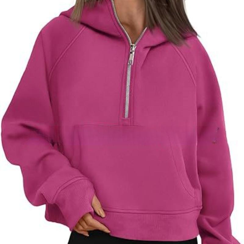 Autumn and Winter Zipper Casual Loose Hoodies Women Tops Fashion Solid Long Sleeve Crop Sweatshirts Women Pocket Simple Office Ladies Hooded 25179