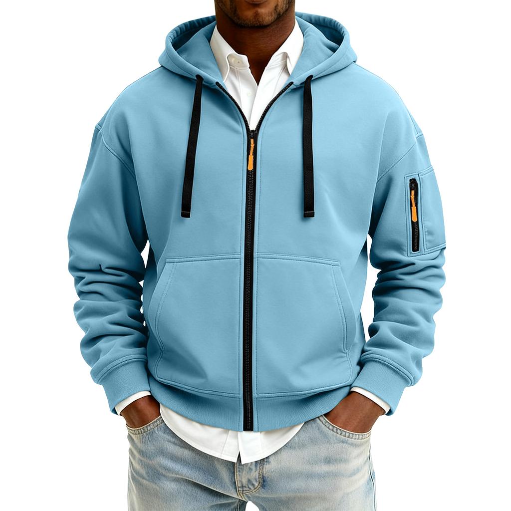 Men's Solid Color Zipper Hooded Cardigan Jacket Men's Sports Large Size Casual Sweatshirt Jacket
