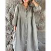 Summer Women's Casual Loose Linen Cotton Sleeveless Button Down Collar Long Maxi Dress, European American Style Ladies Fashion Dress