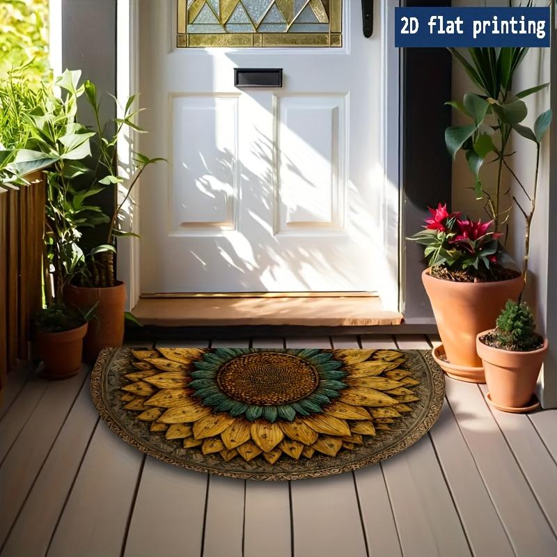 1 Stück Mandala Sonnenblume Halbkreis Willkommen Fußmatte Rutschfest für Außenbereich Terrasse Veranda Küche Badezimmer Eingangsbereich Bodenmatte