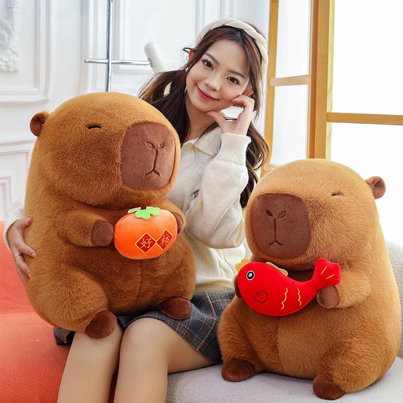 New 28~50cm Brown Persimmon Capybara Doll Plush Toy Stuffed Cartoon Animal Holding Plushie Appeasing Birthday Gift for Girls