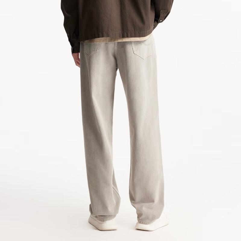 JACK&JONES Men's Gray Khaki Loose Fit Wide-Leg Jeans