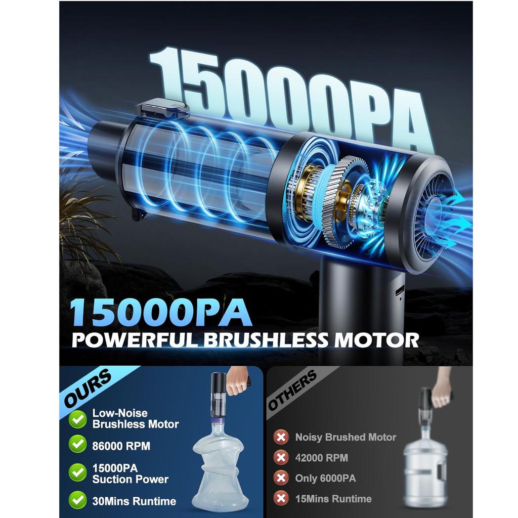 Handheld Car Vacuum Cleaner, Cordless Car Vacuum with 10000PA Suction, 2-in-1 Duster and Vacuum, Multiple Nozzles, Vacuum Cleaner, Suitable for H