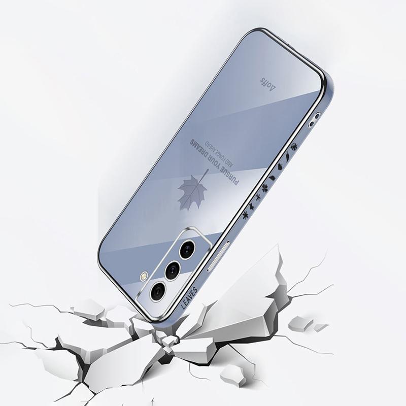Luxusní obal z javorového listu Lanyard Plating pro Samsung Galaxy S23 Ultra S22 Plus S21 S20 Plus Ultra S21 FE S22 Plus měkký silikonový ochranný kryt objektivu