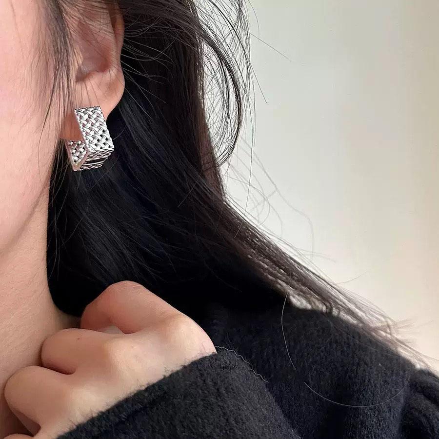 925 Sterling Silber Ohrringe für Damen Trendig Einfach Quadratisch Hohl Ohrring Schmuck Allergieprävention Party Weihnachtsaccessoires