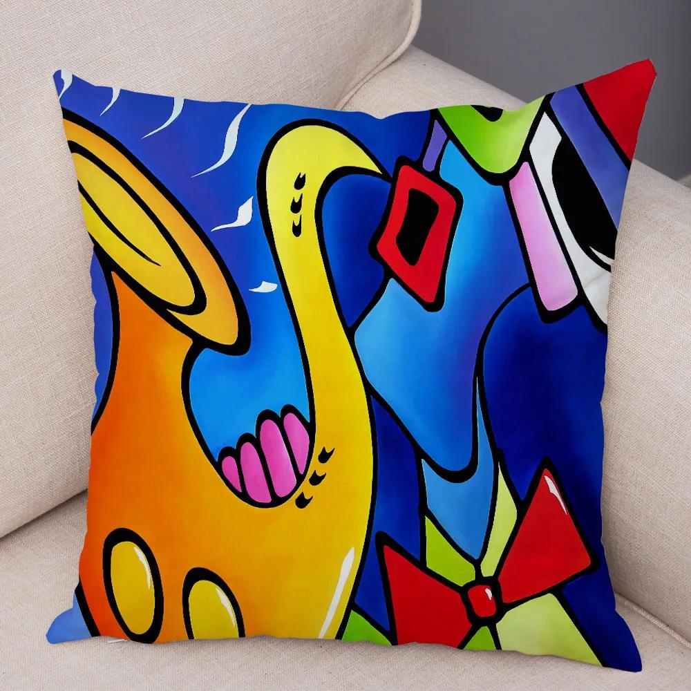 Abstract Painting Cushion Cover Decoration Nordic Style Colorful Cartoon Girl Pillowcase Sofa Home