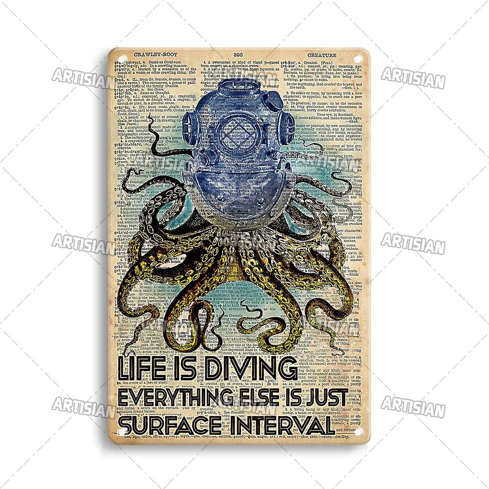 Artisian Swimming Metal Poster Diving Tin Sign Sport Decorative Plaque Ocean Wall Decor Garage Bar Pub Club Hotel Cafe Kitchen