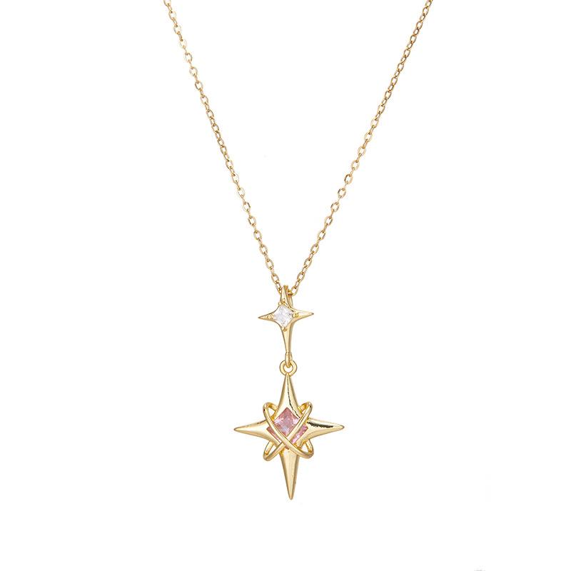 Wind Octagram Necklace Women'S High-End Trend Temperament Personality Versatile Zircon Pendant Clavicle Chain