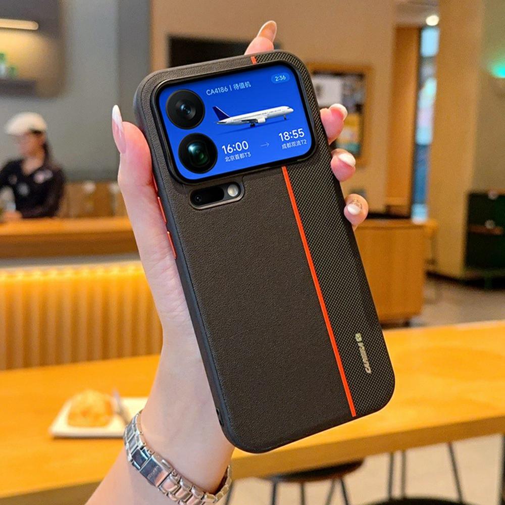 

Для Xiaomi 17 Pro Max Чохол-зшивання PC + PU Шкіра Задня кришка телефону з металевим кільцем для камери/Кнопками