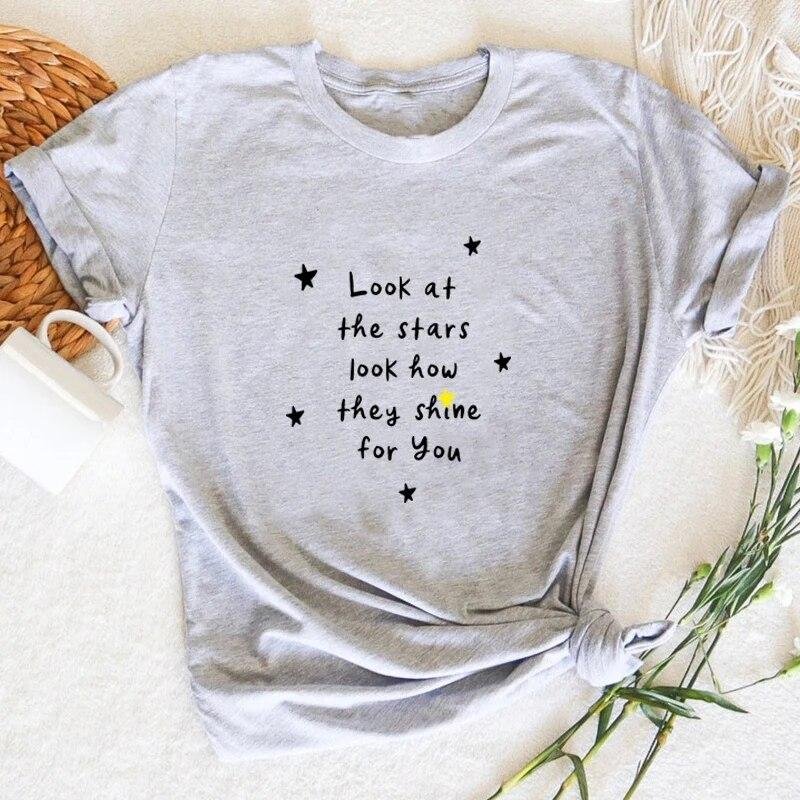 Tricou galben Look At The Star moda Song Song Femei Rock Music of The Spheres 2022 World Tour Tricou Streetwear Tricouri Unisex