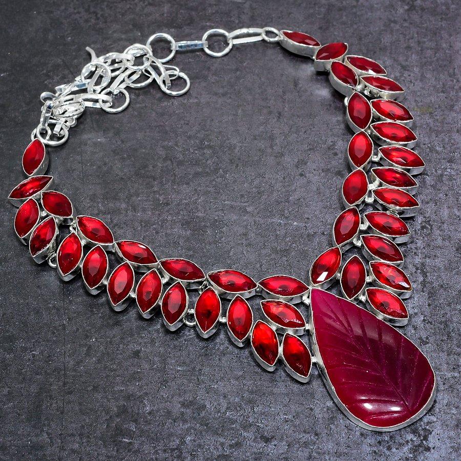 Collier en argent sterling 925 avec rubis et grenat naturel 45,7 cm p1f50