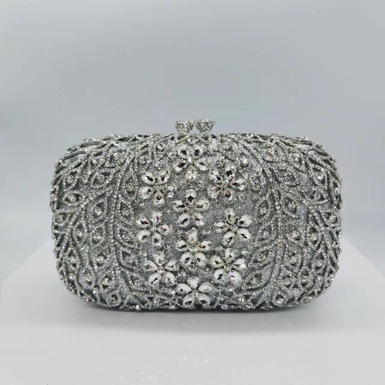 

Diamond set dinner bag banquet full diamond clutch bag hollow metal hard case diamond bag purse