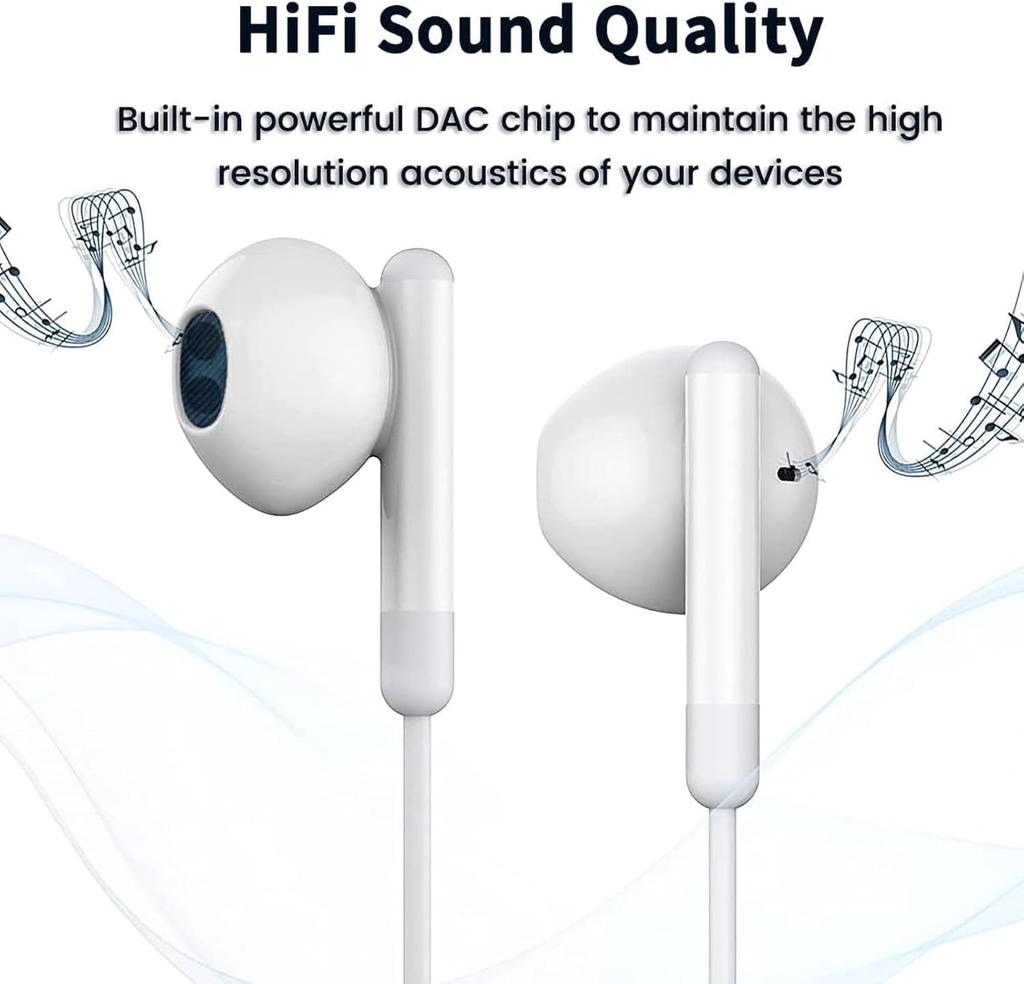 New Edition iPhone Wired USB Earphones with HIFI Sound Noise Compatible with [2025 15/16 Compatible] Type-C Mic, Quality, High-Definition Mic,
