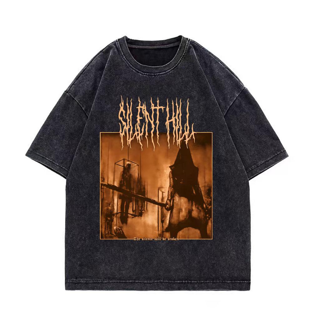 Game Silent Hill Vintage Washed Tshirt Men Women Gothic Fashion T Shirts High Quality Cotton Oversized Tshirts Streetwear