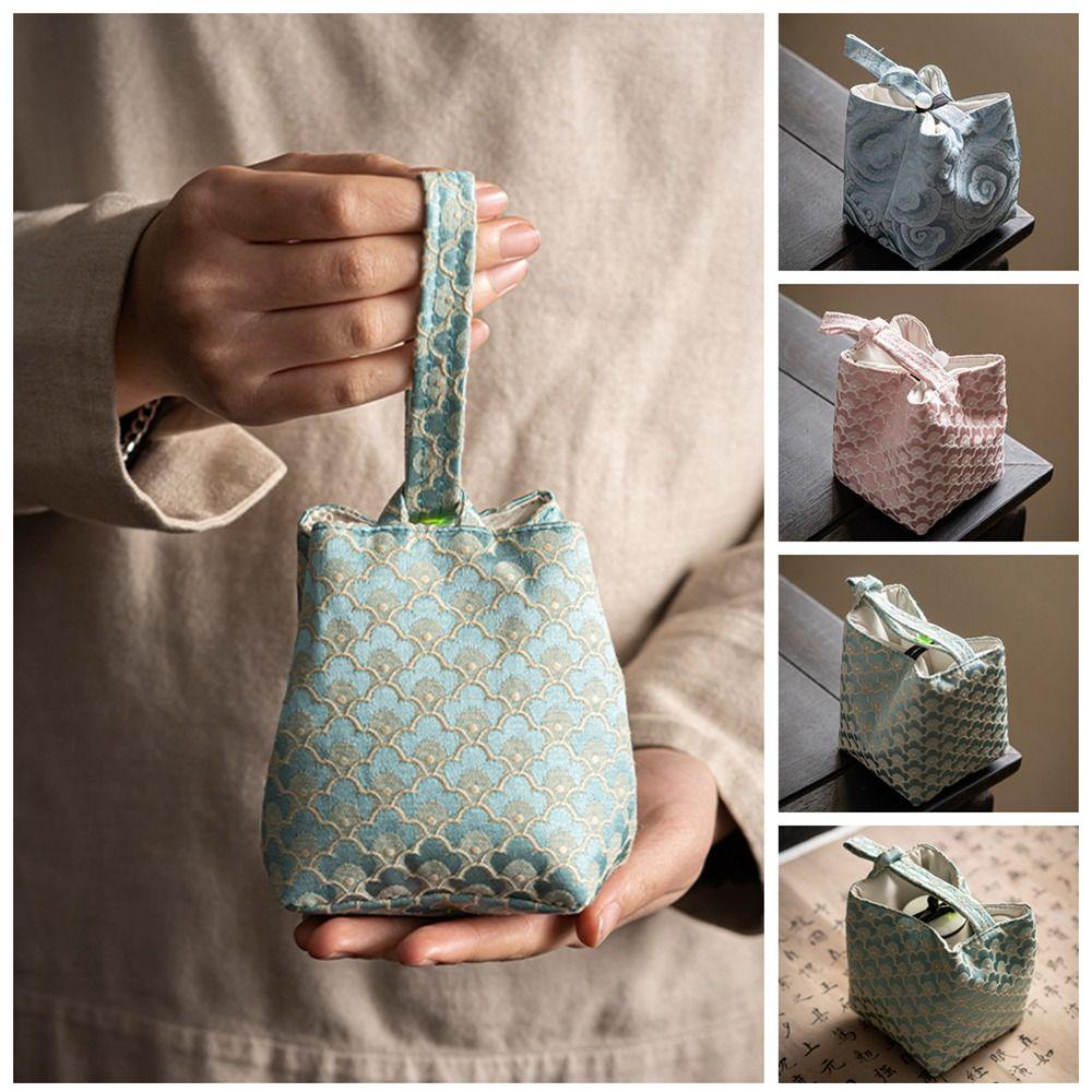Flower Print Embroidered Handbag Handbag Drawstring Bundle Pocket Tea Tools Storage Bag  Purse