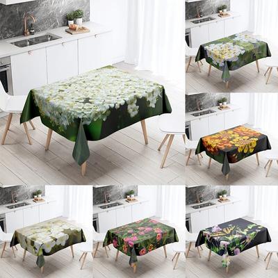 Colorful Flower Tablecloth Floral  Anti-Stain Waterproof Rectangular Kitchen Dining Table Home Decoration