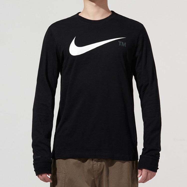 Nike Large Logo Print Sports Crew Neck Sweatshirt Men Tops Black DD3375-010