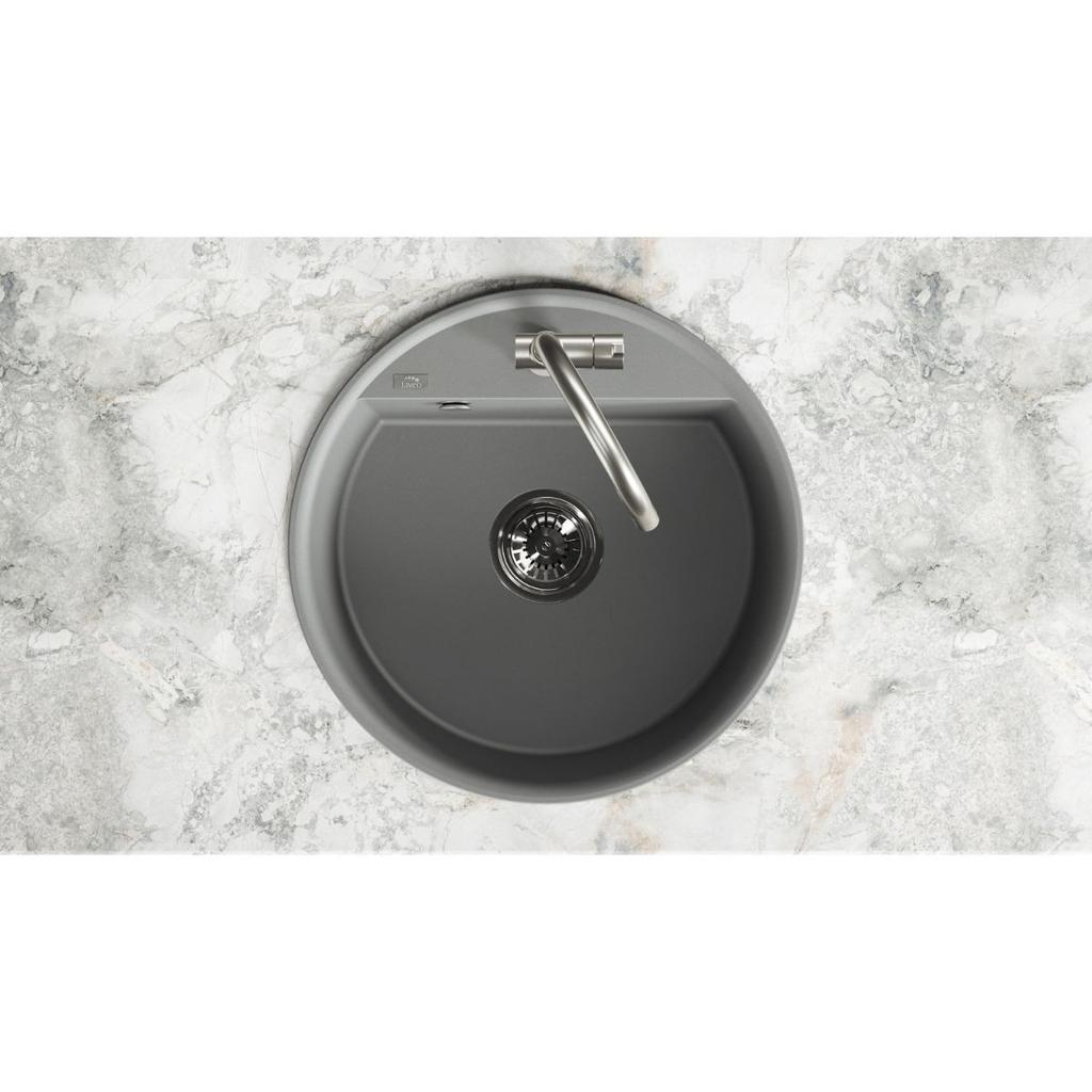 Zlewozmywak Granitowy Okrągły Volcano Muna 1-Komorowy 510X510 Mm Syfon Space Saving