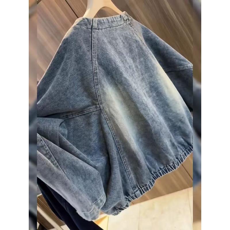 Premium Retro Small Short Denim Jacket Spring and Autumn Fashion Casual Jacket Top Vintage Raglan Sleeve Loose Layering Outerwear