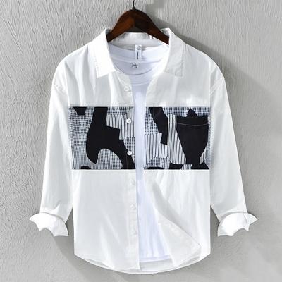 Spring Long-sleeved Shirt Casual Loose Color-blocking Handsome Japanese Versatile Men's Shirt