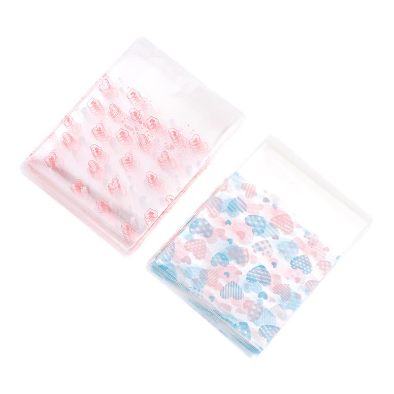 100Pcs Heart Shaped Transparent Candy Bag Biscuit Snacks Plastic Bag Baking Decoration Packaging Self-Adhesive Bag