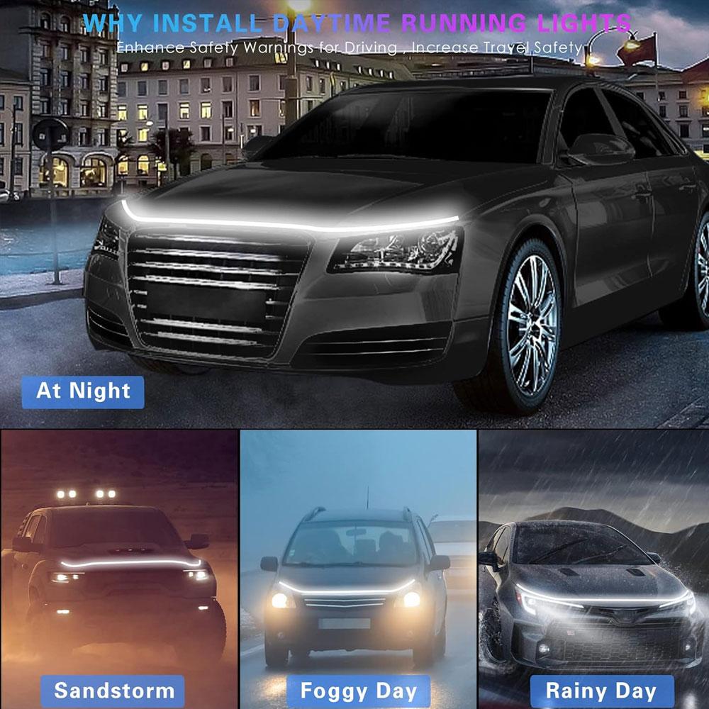 12V Super Bright Led Car Hood Daytime Running Light Strip Scan Lighting Decoration Auto Ambient Neon Lamp Atmosphere Backlight