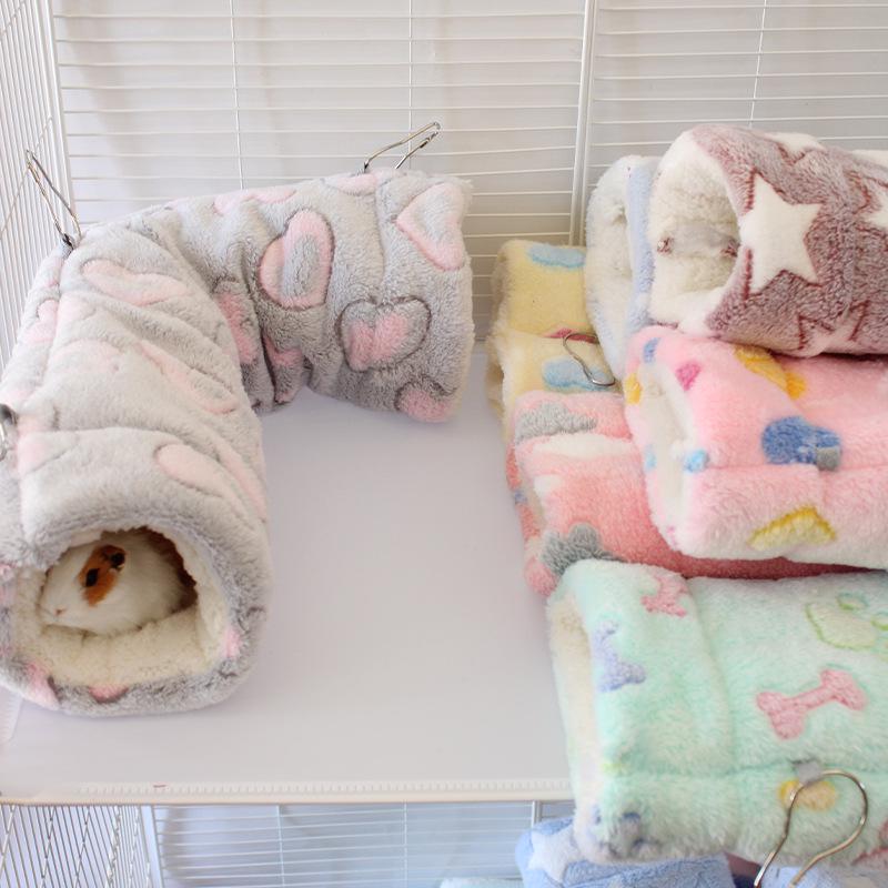 Small Pet Fleece Tunnel & Hammock: Hamster, Rat, Sugar Glider, Guinea Pig Hideout & Bed
